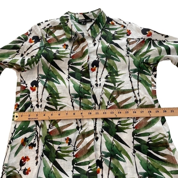 NEW Boho Chic 100% Linen Palm/Floral Print Collared 3/4 Sleeves Tunic Top. Sz. S - Picture 10 of 14